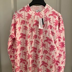 NWT Size M Crew Sweater palms and Plumeria Lofty Crew in Knockout Pink